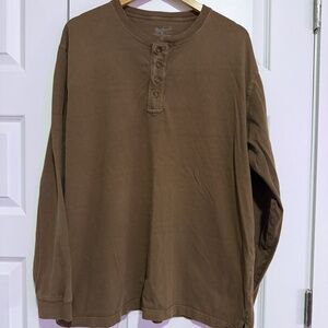 Woolrich Men’s Button Henley Shirt Brown Long Sleeve Sz XL